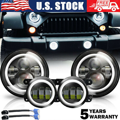 #ad For Jeep Wrangler JK 2007 17 Halo LED Headlights Halo LED Fog Lights Combo $48.95