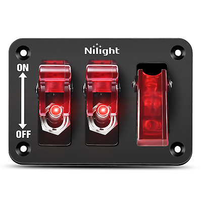 #ad Nilight 3 Gang Toggle Switch 12V Rocker Switch Panel with LED Light and Flip 3 $34.10