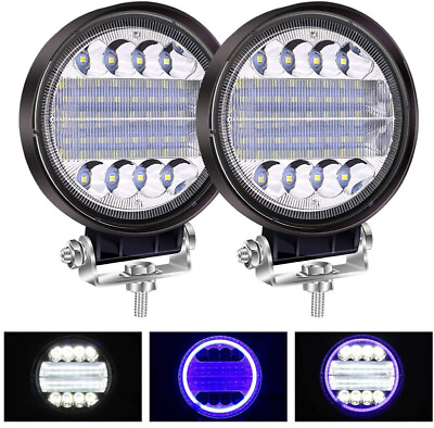 Pair 4.5quot; LED Pods Round Off Road Light Spot Flood Combo with Blue Angel Eye $19.94