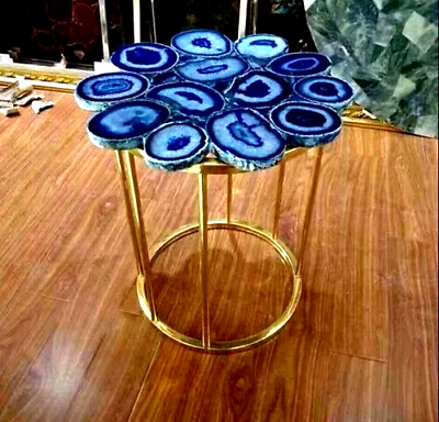 #ad Elegant Blue Agate Side amp; Coffee table top Agate Office Centerpiece Decor Table $485.10
