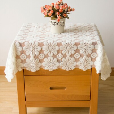 #ad 1pc Lace Hollow Floral Bedside Table Cloth Microwave Dust Cover Home Decor White $11.46