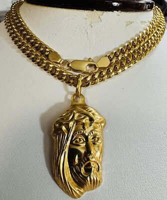 #ad 18K 19carat Gold Chain Jesus Face Necklace 17.5” 18” long 4.5 5mm 15.4g $1840.00