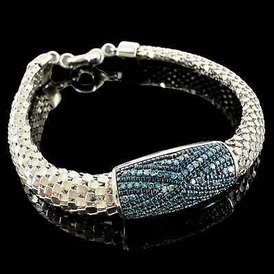 #ad blue diamond pave sterling silver articulated 6.5quot; signed JS 925 bracelet $124.95