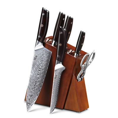 #ad 7Pcs TURWHO Chef Knife Japanese VG10 Damascus Steel Kitchen Cook Knife Block Set $255.00