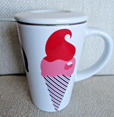 #ad David#x27;s Davids Tea White Pink Ice Cream Cone Nordic Cup Mug Lid Steeper Strainer $29.99