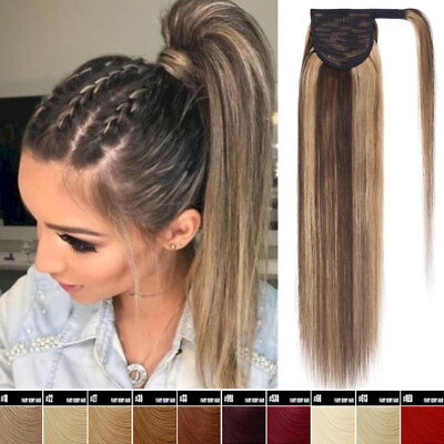 #ad Wrap Around Ponytail Hairpiece 100% Remy Human Hair Extensions Clip In Pony Tail $49.99