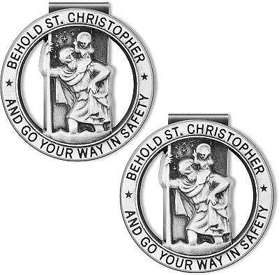 #ad St Christopher Medal for Car Silver Saint Christopher Visor Clip Religious Car $8.82