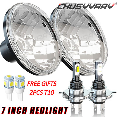 #ad For chevy bel Air 1955 1957 pair 7quot; Inch Round Headlights H6024 Hi Lo Beam 6000K $89.99