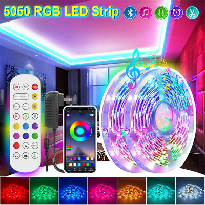 LED Strip Lights 100ft 50ft Music Sync Bluetooth 5050 RGB Room Light with Remote $26.89