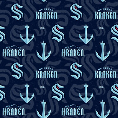 #ad Seattle Kraken Cotton Fabric Tone on Tone NHL Cotton Fabric By The Yard $17.99