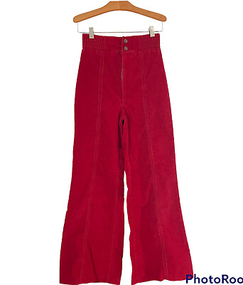 #ad Vintage Red High Rise Corduroy Wide Leg Pants Size 14 Slim Flawed $9.99