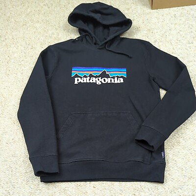 #ad Patagonia P6 Logo Uprisal Hoodie Mens Small Black Hoody Pullover Cotton $20.16