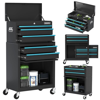 #ad 24.5quot; 5 Drawer 2 in 1 Rolling Tool Chest Detachable Storage Cabinet with Wheels $229.99