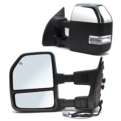 #ad Tow Mirrors For 99 07 Ford F250 F350 F450 Super Duty Power Heated Signal Chrome $199.89