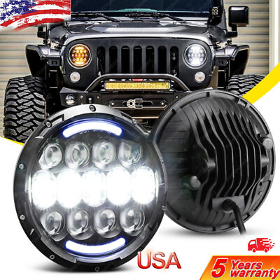 For Jeep Wrangler JK TJ LJ 97 18 7#x27;#x27; Round LED Headlight Halo Turn Signal Hi Lo $35.85