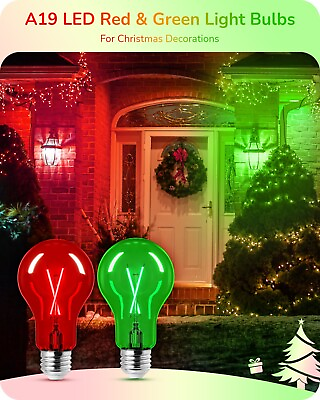 #ad EDISHINE 4 Pack Red Green Light Bulb A19 Dimmable Decorative Red amp; Green Bulbs $20.39