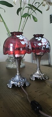#ad Pair Lamps hand painted signed crystal Westmoreland LL WMC $65.00