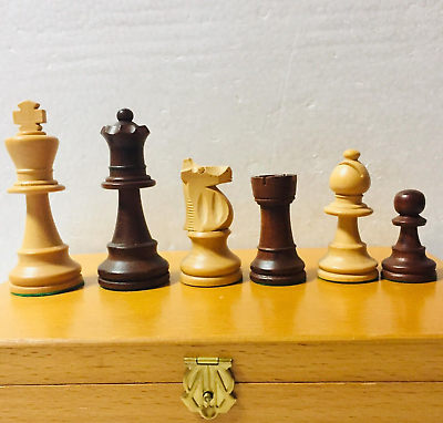 #ad Vtg Lardy Wood Chess Set Pieces Hand Carved W Box 3.5quot; King MINT $264.99