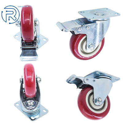 #ad Heavy Duty 4 Pack Caster Set 4quot; Wheels All Swivel All Brake Casters Non Skid $29.36
