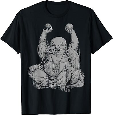 #ad NEW Funny Silver Laughing Buddha Yoga Men Women Humor Fun T Shirt MADE IN USA $22.99