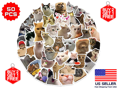 #ad 50Pcs Waterproof MEME Cat Stickers Cute Cool Funny Cat Lovers Teens Kids Laptop $5.29