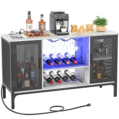 #ad Wine Bar Cabinet with Led Lights and Power Outlets Industrial Coffee Bar Cab... $267.26