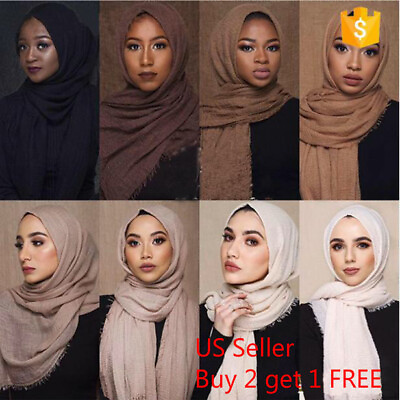 #ad #ad 6x3 FT Cotton Women Viscose Maxi Crinkle Cloud Hijab Scarf Shawl Islam Muslim $7.99