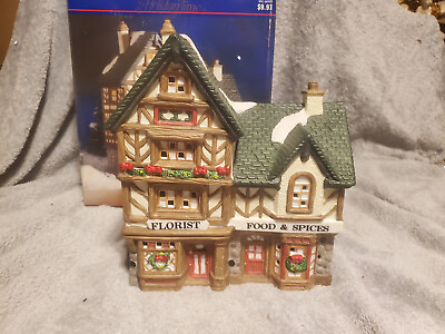 #ad Holiday Time Village Collectables Florist Floral Shop Food Spices Village House $18.97