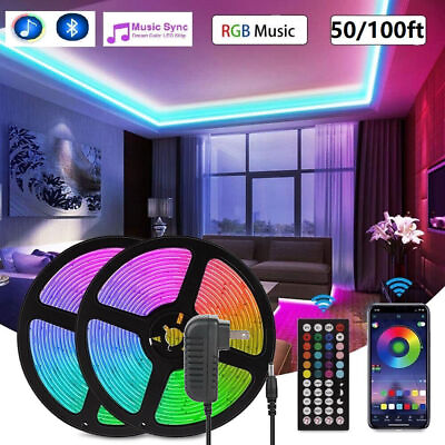 100ft 50ft LED Strip Lights Bluetooth Music Sync 5050 RGB Room Light With Remote $27.45