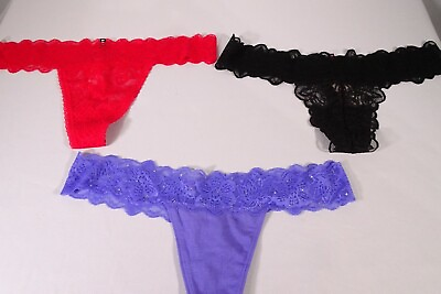 #ad 3 pr Victoria#x27;s Secret quot;PINK Brandquot; Multicolored Lace Thong Panties Sz M NWT $39.99