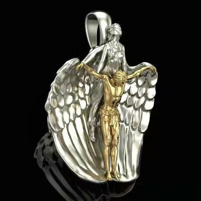 #ad JESUS ANGEL WING PROTECT pendant 20quot; 925 Sterling Silver Necklace men women Gold $19.89