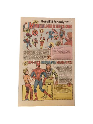 #ad PRINT AD 1975 Super Hero Stick Ons Comic Book Size Original amp; Authentic $9.90