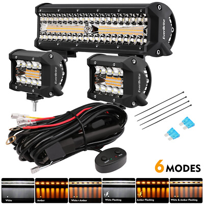#ad #ad EverBrite 300W 12quot; LED Light Bars 2PC 60W 4quot; LED Pods White Amber Strobe 6 Modes $62.99