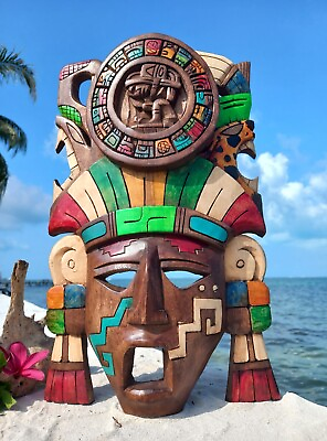 #ad Carved Wood Wall Art Mask Mayan Calendar Authentic Mexican Home Decor 16quot; $119.99