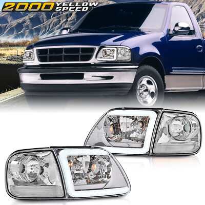 #ad Fit For 97 03 Ford F150 99 02 Expedition Chrome LED DRL Headlightsamp;Corner Lights $65.79