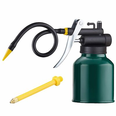 #ad Green Metal Pistol Pump Oil Can with Long 9quot; Flex and 3quot;Straight Spout 8 oz O... $12.47