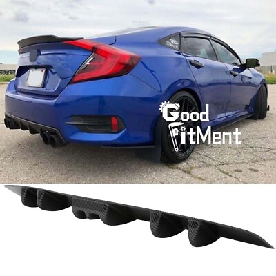#ad For Honda Civic Hatchback Sedan Rear Lip Bumper Diffuser 7 Wing Shark Fin Carbon $49.95