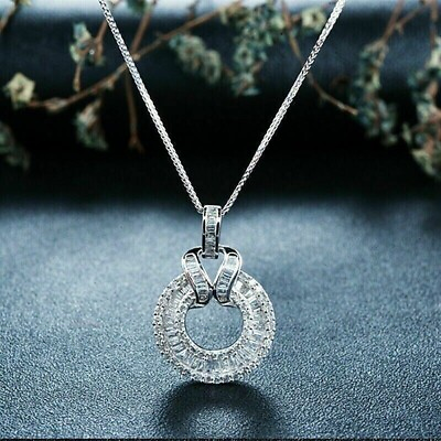 #ad 2Ct Baguette Cut Simulated Diamond Prong Pendant 14K White Gold Plated Finish $199.99