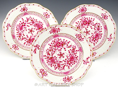#ad Herend Hungary #517 WALDSTEIN RASPBERRY PINK 7 3 8quot; SALAD PLATES Set of 3 Mint $161.10