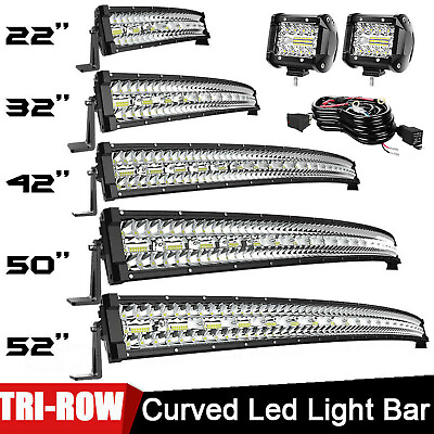 52 50 42 32 22inch Curved LED Light Bar Driving Truck SUV Tri Row Wire Pods Kit $105.99
