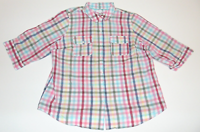 #ad Croft amp; Barrow Womens 3 4 Sleeve Blouse Top Shirt 2X Cotton Multicolor Plaid $14.95