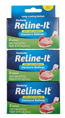 #ad Dentemp Denture RELINER RELINE IT 2 repairs box 3 boxes green NEW LOOK $21.79