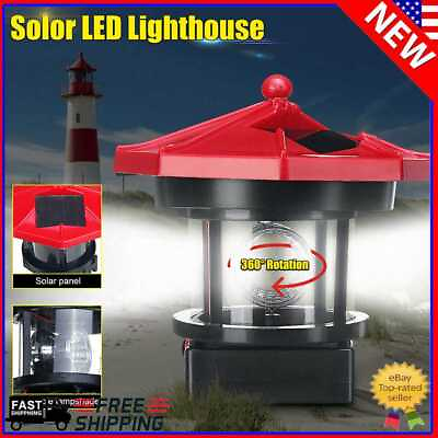 #ad Smart Sensor Lighthouse Beacon Solar LED Light Outdoor Decor Rotating Beam Lamp $8.16