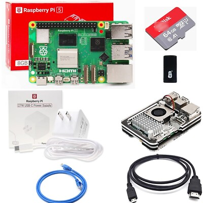#ad Raspberry Pi 5 4gb 8gb Starter Kit Power Supply Case Active Cooler HDMI SD Card $164.99