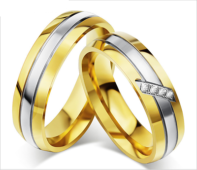 #ad Titanium Steel Promise Wedding Bands Gold silver Double notch Love Couple Rings $15.99