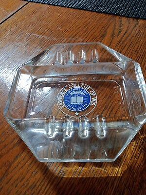 #ad Vintage Ashtray Lawrence College quot;Light More Lightquot; Safex Glass $12.00