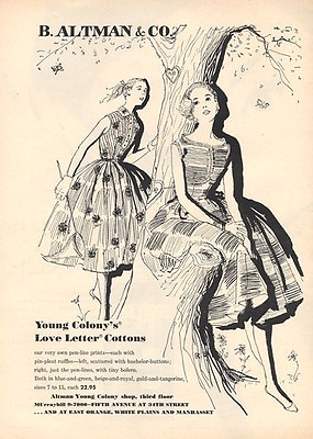 #ad 1956 B. Altman amp; Co Fashion Love Letter Cotton Dress ART PRINT AD $14.99