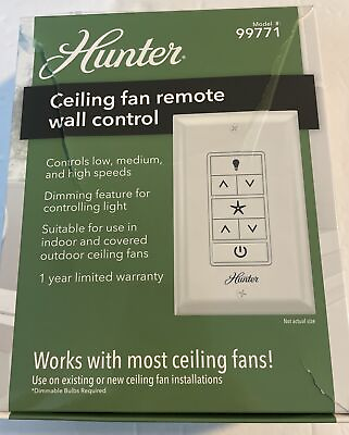 #ad Hunter Ceiling Fan Remote Wall Control Dimming Feature White Model #99771 READ $37.50