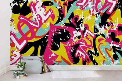 #ad 3D Love Graffiti Wallpaper Wall Mural Removable Self adhesive Sticker 1017 AU $349.99