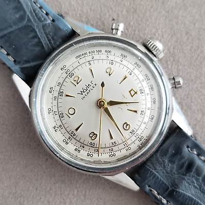 #ad 1950s Rare Wyler Chronostop Vintage Flyback Chronograph Watch All Steel Case $495.00